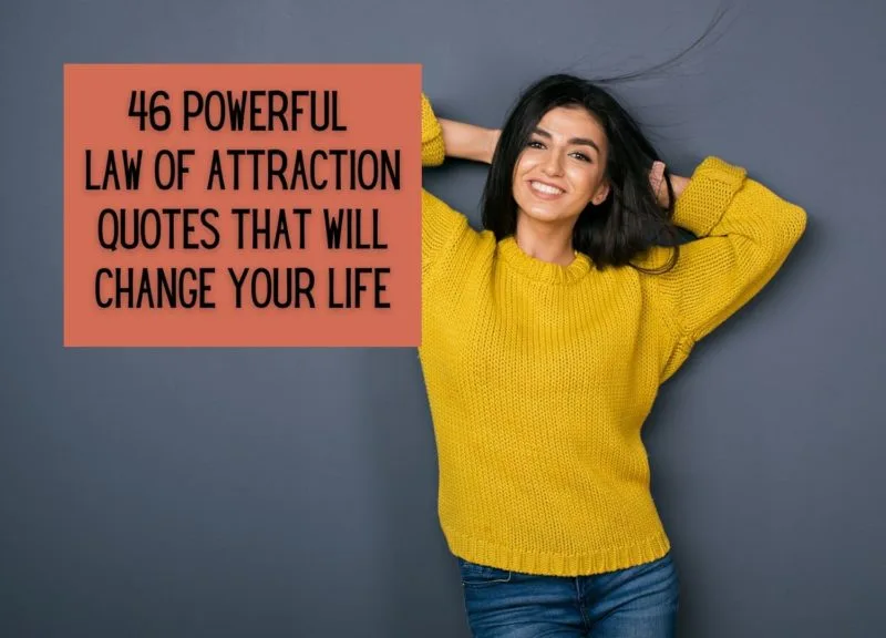happy girl image with title 46 powerful law of attraction quotes that will change your life