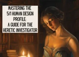 woman with seducing aura with books - typical 5/1 profile in human design